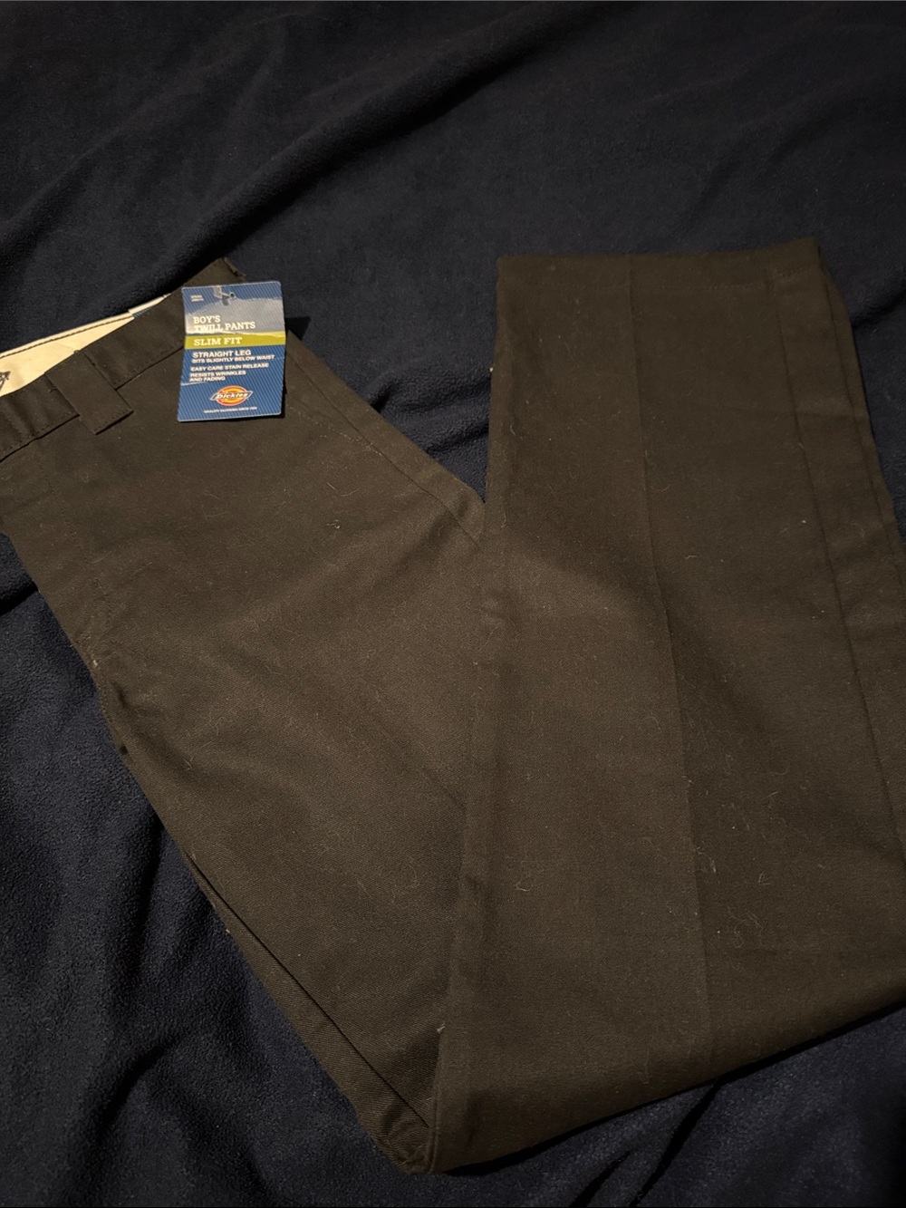 New Dickies Boy’s Twill Pants Slim Fit Black Straight-Leg-Size 16